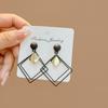 Trendy Black Double Layer Hollow Out Rhombus Drop Earrings for Women Party Geometry Round Metal Dangle Earrings Simple Jewelry