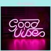 Светодиодный неон Good Vibes для настенного декора с прозрачной задней панелью для детской комнаты, питание от USB