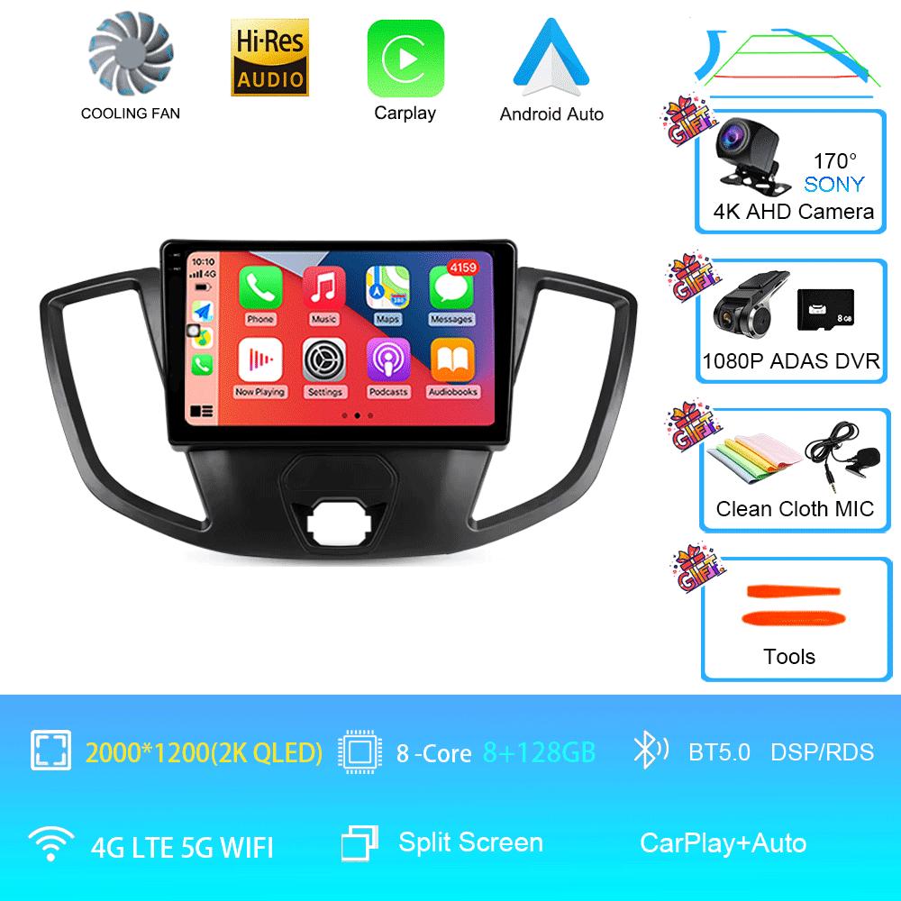 Автомобильное радио Android 14 для Ford Transit 2015 2016 2017 2018 Carplay Мультимедийный видеоплеер GPS Стерео 2din WIFI+4G BT QLED Экран