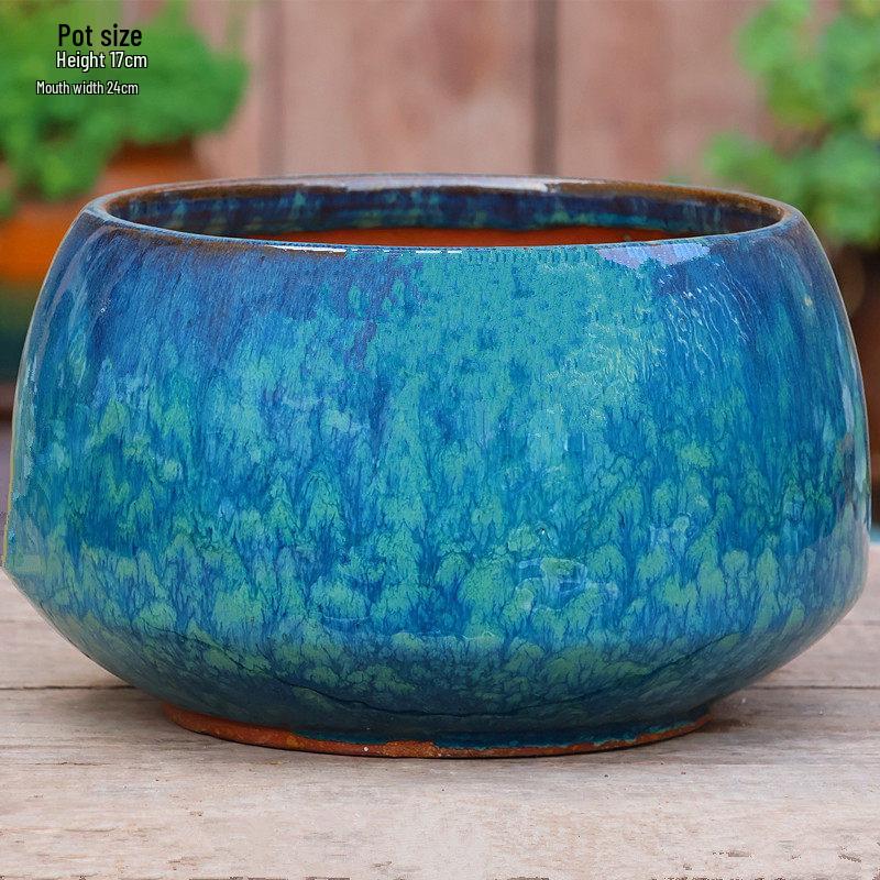 Large Coarse Pottery Green Planter: Ceramic Flower Pot for Succulents, Orchids, and Plants