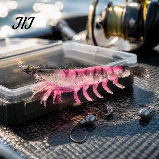Flexible Fishing Baits 9.5cm/4.8g TPE Soft Bionic Shrimp Bait, Realistic Glitter Lure, Simulation Lifelike Swimming Prawn Swim Bait for Freshwater