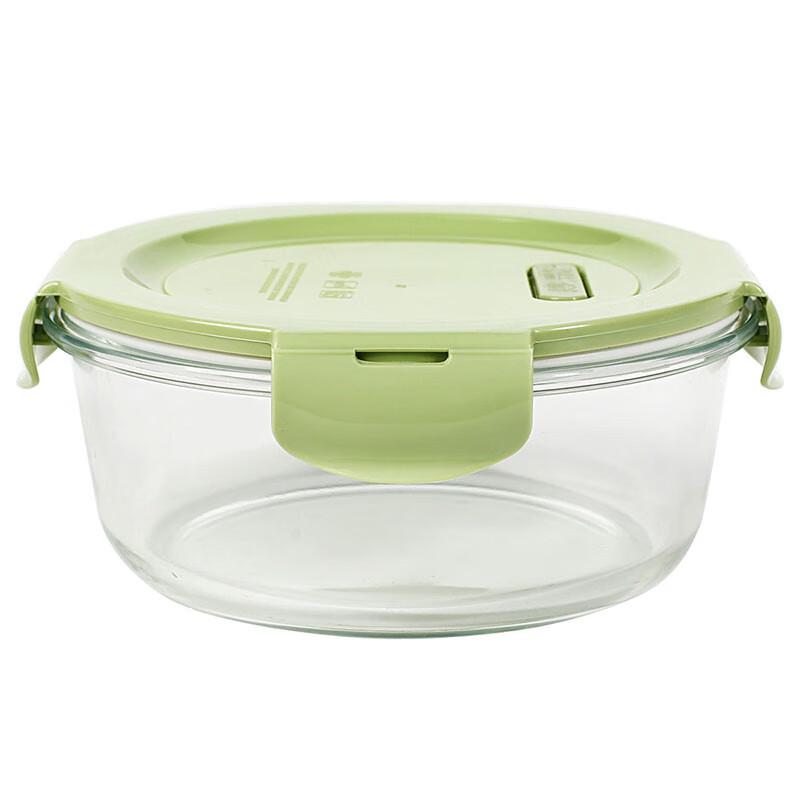 Heat-Resistant Glass Food Storage Container, Microwave-Safe Lunch Box, Bento Box, Ramen Bowl, Meal Container, Nordic Greenn Round, 1000ml