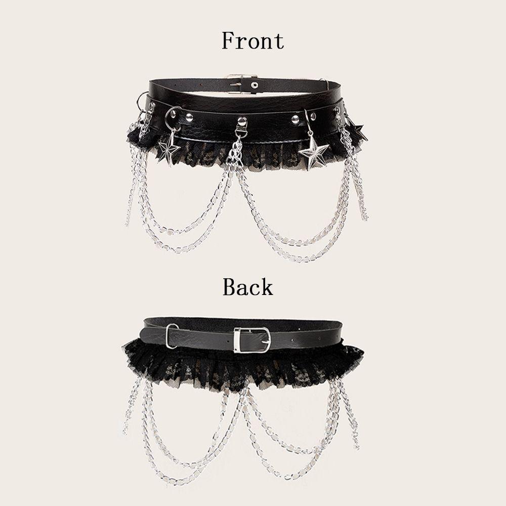 Lace Patchwork Dark Chain Punk Belt Leather Skirt Belts Y2K Jacket Embellished Waistband Women