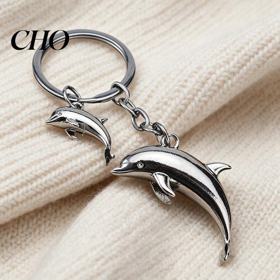 Animal Keychain Pendant Zinc Alloy Dolphin Design Key Chain Easy to Hang Electroplated Metal Ring Backpack Car Accessory Oxidation Resistant