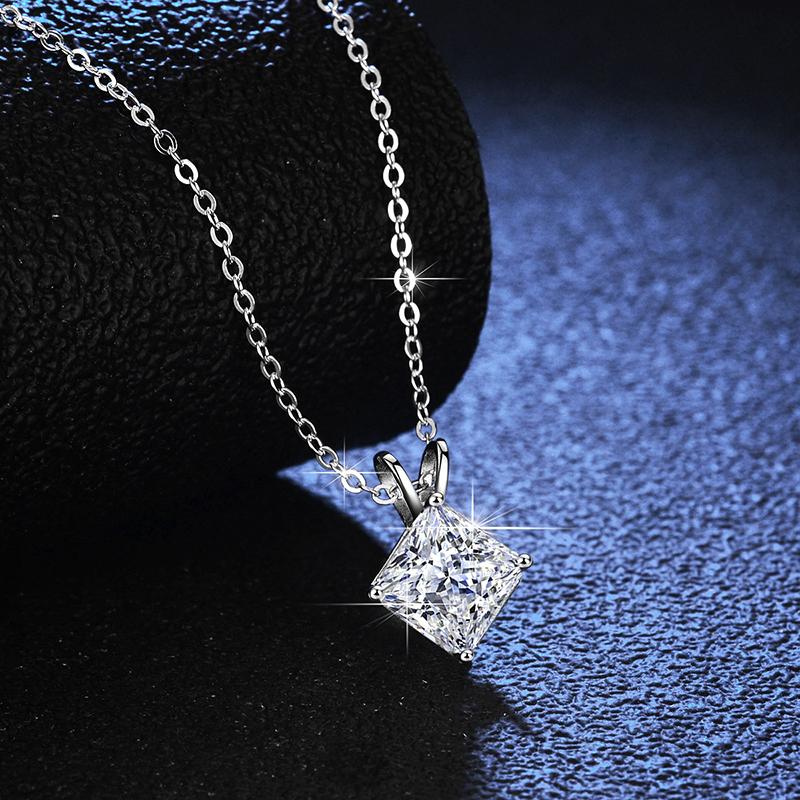 Fashion Real Moissanite Square Pendant Necklace D Color VVS1 Pure S925 Sterling Silver for Women Wedding Fine Jewelry