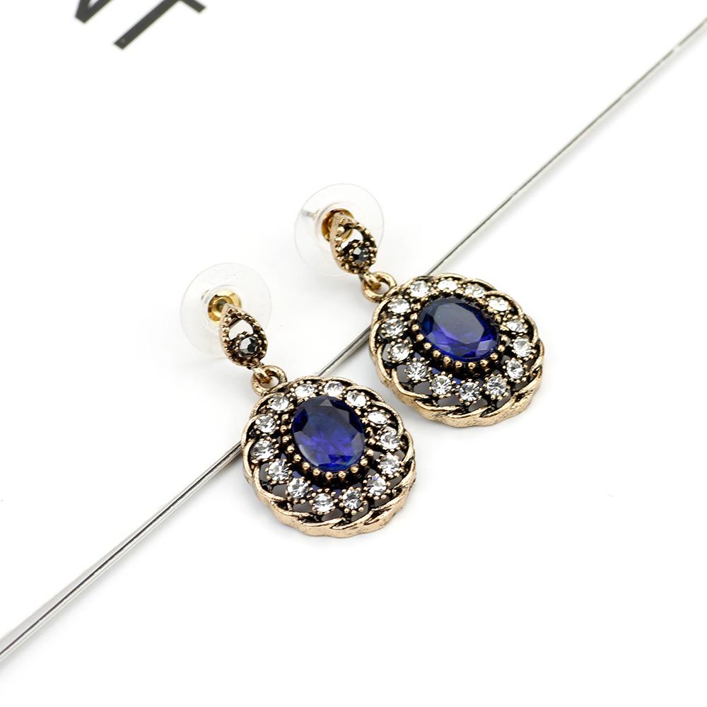 Винтажные висячие серьги золотого цвета, круглые серые серьги с кристаллами, Этнические женские свадебные украшения, античный подарок любви