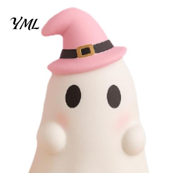 Desktop Halloween Decoration Cute Ghost Resin Figurine, Candy Pumpkin Witch Hat Figurine for Kids Desk Decor Girls, Pink White Kawaii Tabletop