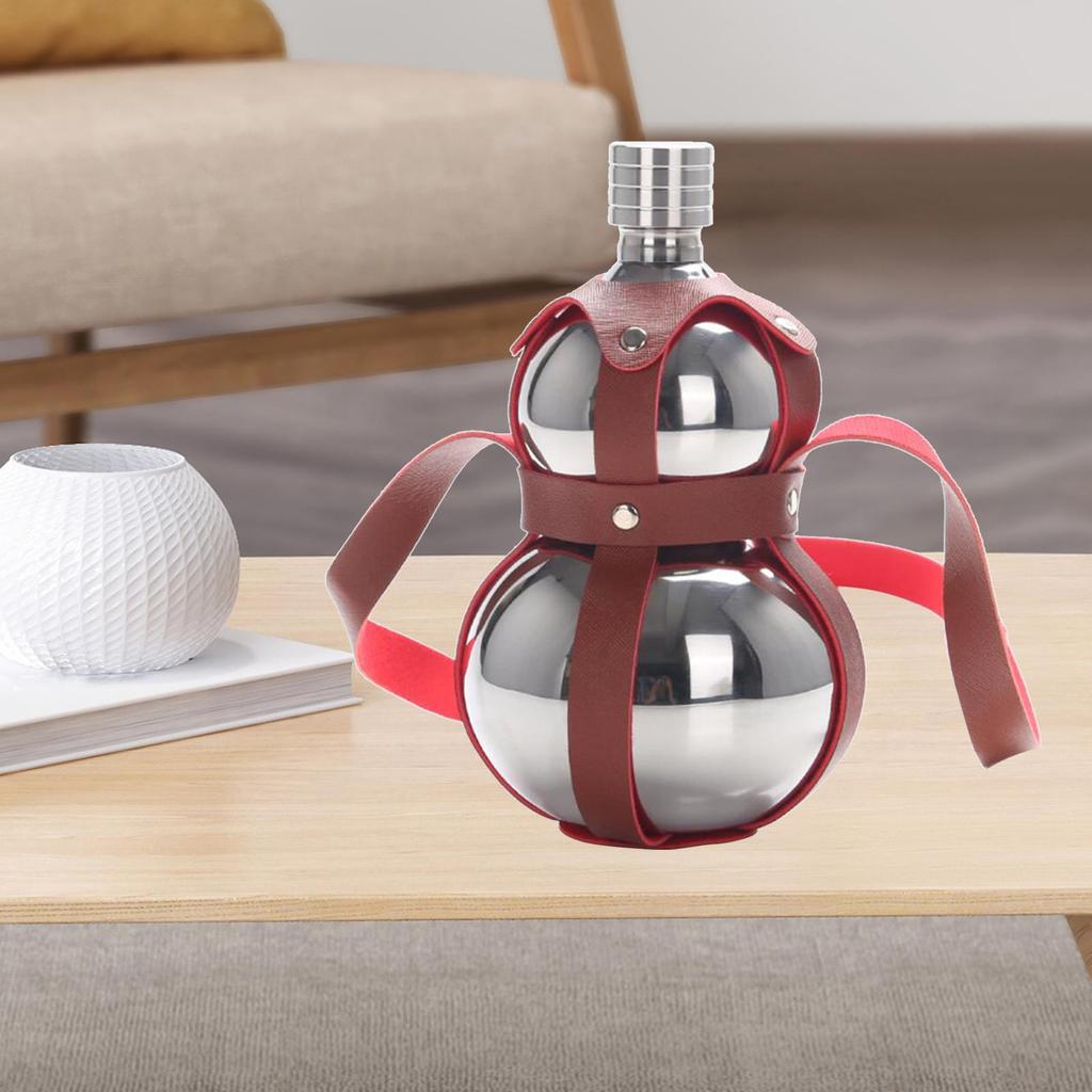 Stainless Steel Bottle Pumpkin Bottle - Kettle with Leather Strap for Outdoor Storage of Drinks Barbecues