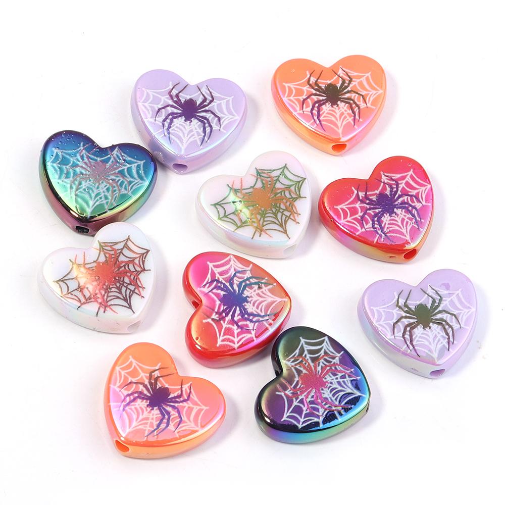 10pcs/lot Halloween Series Printed Beads Colorful Loose Round Heart Shape Acrylic Beads For DIY Charms Bracelet Necklace Jewelry