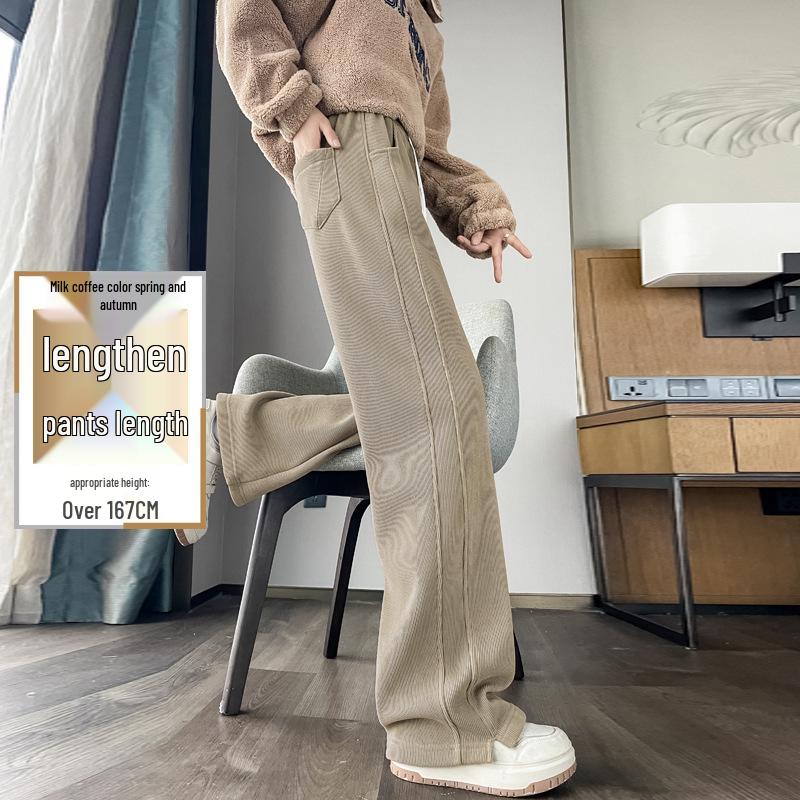 Женские широкие спортивные брюки из овечьей шерсти, осенне-зимние зауженные прямые, высокие плюс бархат, очень длинные, верхняя одежда хлопковые брюки.