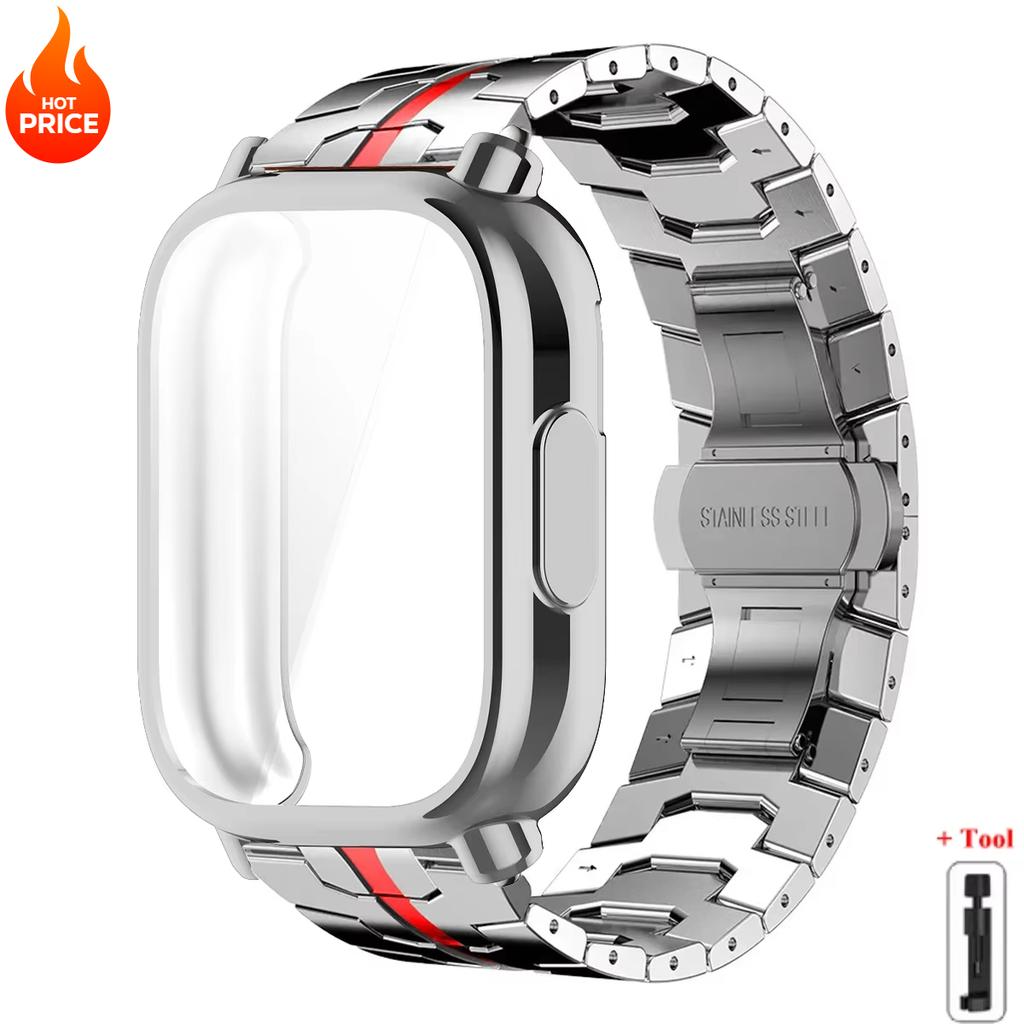 Чехол+Ремешок Для Redmi Watch 5 Active Мягкий ТПУ Чехол Для Xiaomi Redmi Watch 5 Lite Роскошный Металлический Ремешок Для Часов Браслет из Нержавеющей Стали