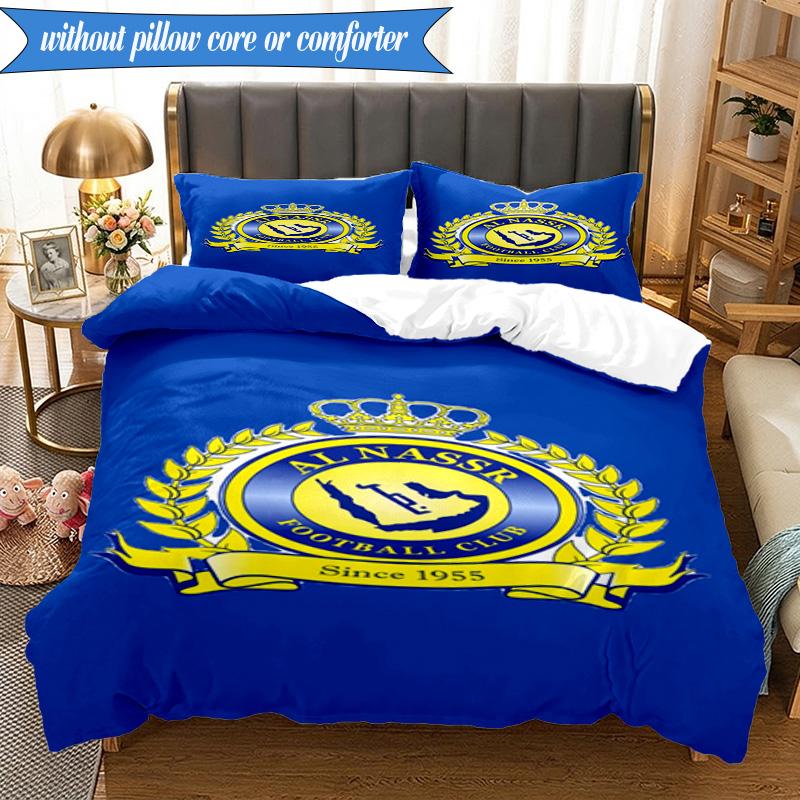 3PCS Al-Nassr Football Club Crest Printed Soft Bedding Set,Including 1pc Duvet Cover And 2pcs Pillowcases Perfect for Bedroom, Dormitory, Fan gift