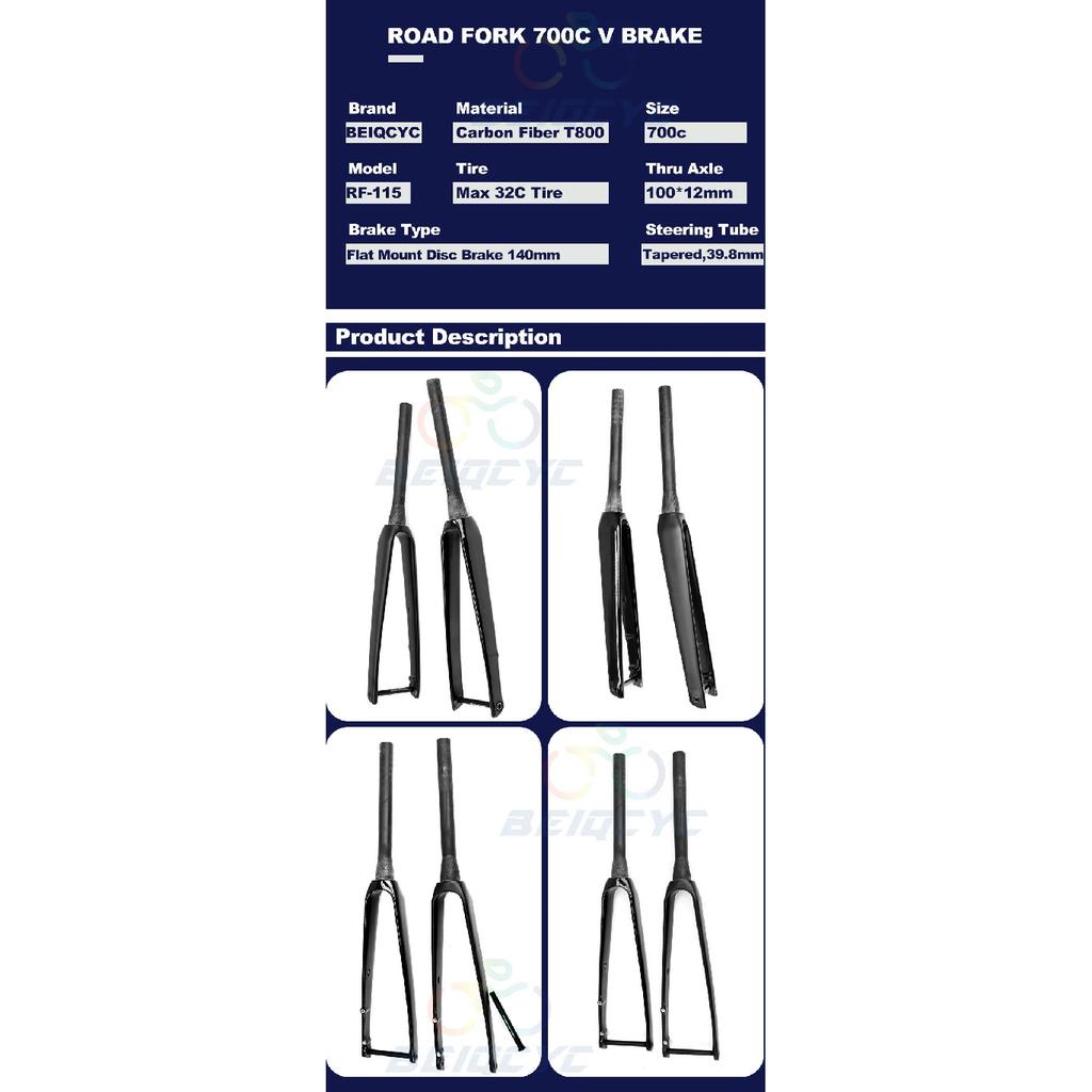 Carbon Internal Cables Fiber Road Front Fork Thru Axle  Disc Brake Racing Road Fork 700*32C Tapered Tube Cyclocross Rigid Fork