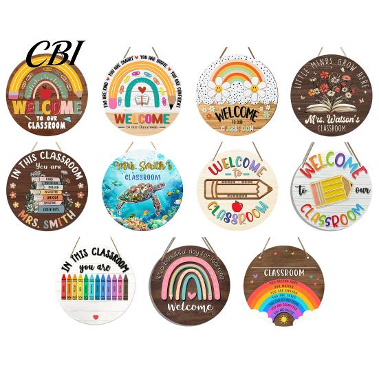 Classroom Round Hanger Wooden Welcome Sign for Door, to Our Hanger, Front Door Hanging Sign, Back School Preschool Decoration