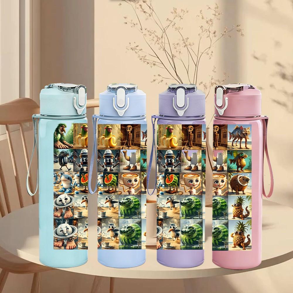 1PC Vintage Truck Farm Life Scene Art Print 750ml Color Plastic Sports Water Bottle Leakproof Flip Straw Lid Suitable for Sports Office Home Use