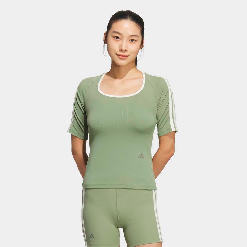 adidas Женская полосатая футболка с коротким рукавом для фитнеса и йоги
