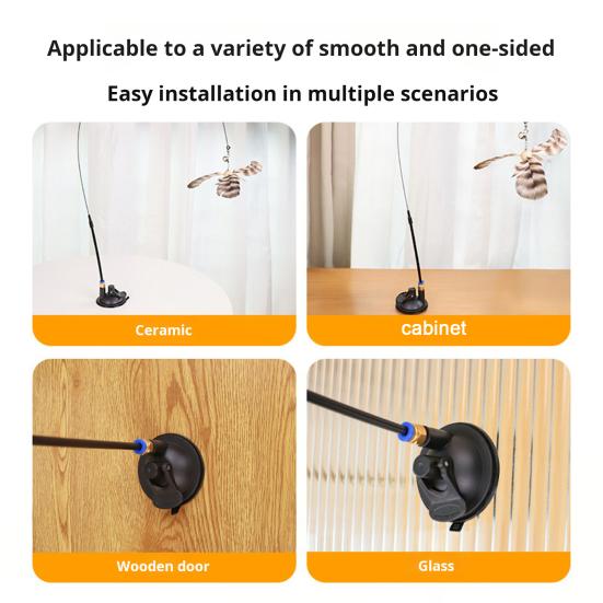 Cat Wand Feather Toy Interactive Cat Feather String Teaser with Suction Cup