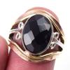 Natural Black Onex Gemstone Handmade 925 Sterling Silver Two Tone Ring S.5 g6A33