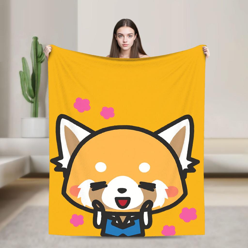 Aggretsuko Flannel Blankets Winter Soft Throw Blanket for Boy Girl Couch Bed Funny Bedspread Sofa Bed Cover