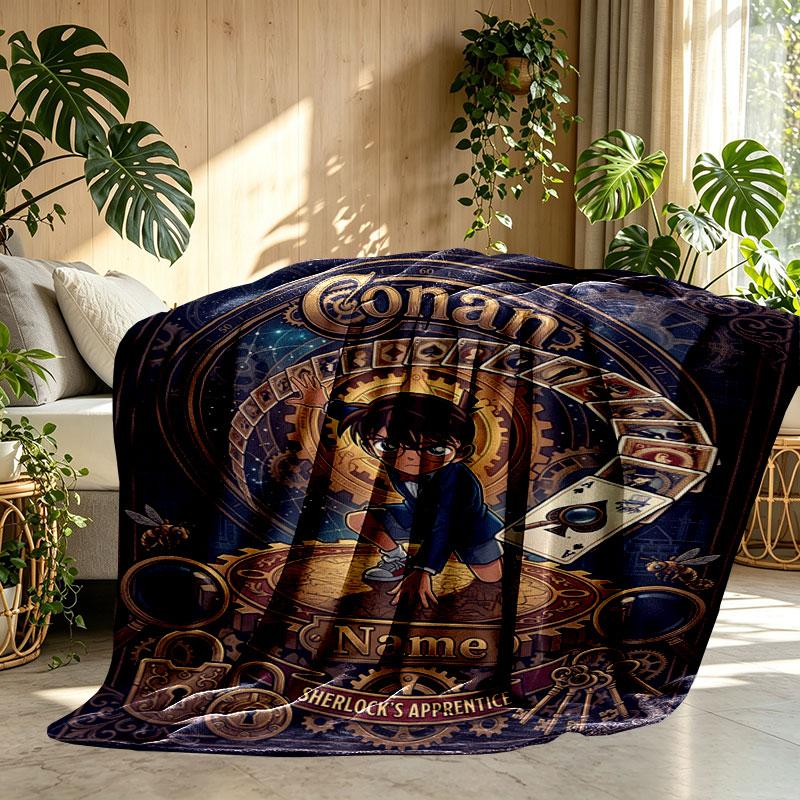Custom Name Personalized Detective Conan Print Blanket, Home Decor, Bedroom, Sofa, Camping, Couch, Gifts for Birthday Christmas