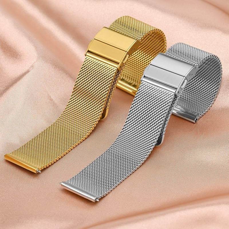 [ANNEFIT] Metal Watch Band 20mm Mesh Stainless Steel Watch Replacement Band 316L Stainless Steel Replacement Belt Quick Release Silver