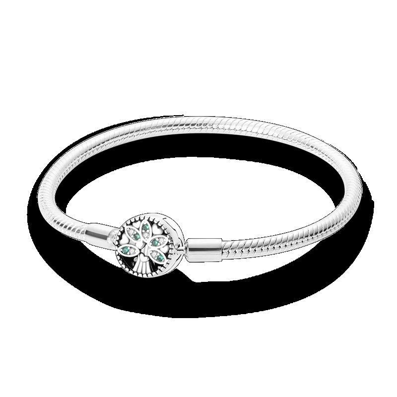 Браслет из стерлингового серебра 925 пробы Бабочка Цветок Клевер Зеленая Кошачья Лапка Любовь Циркон Ювелирные изделия Подарки для женщин 17-20 см