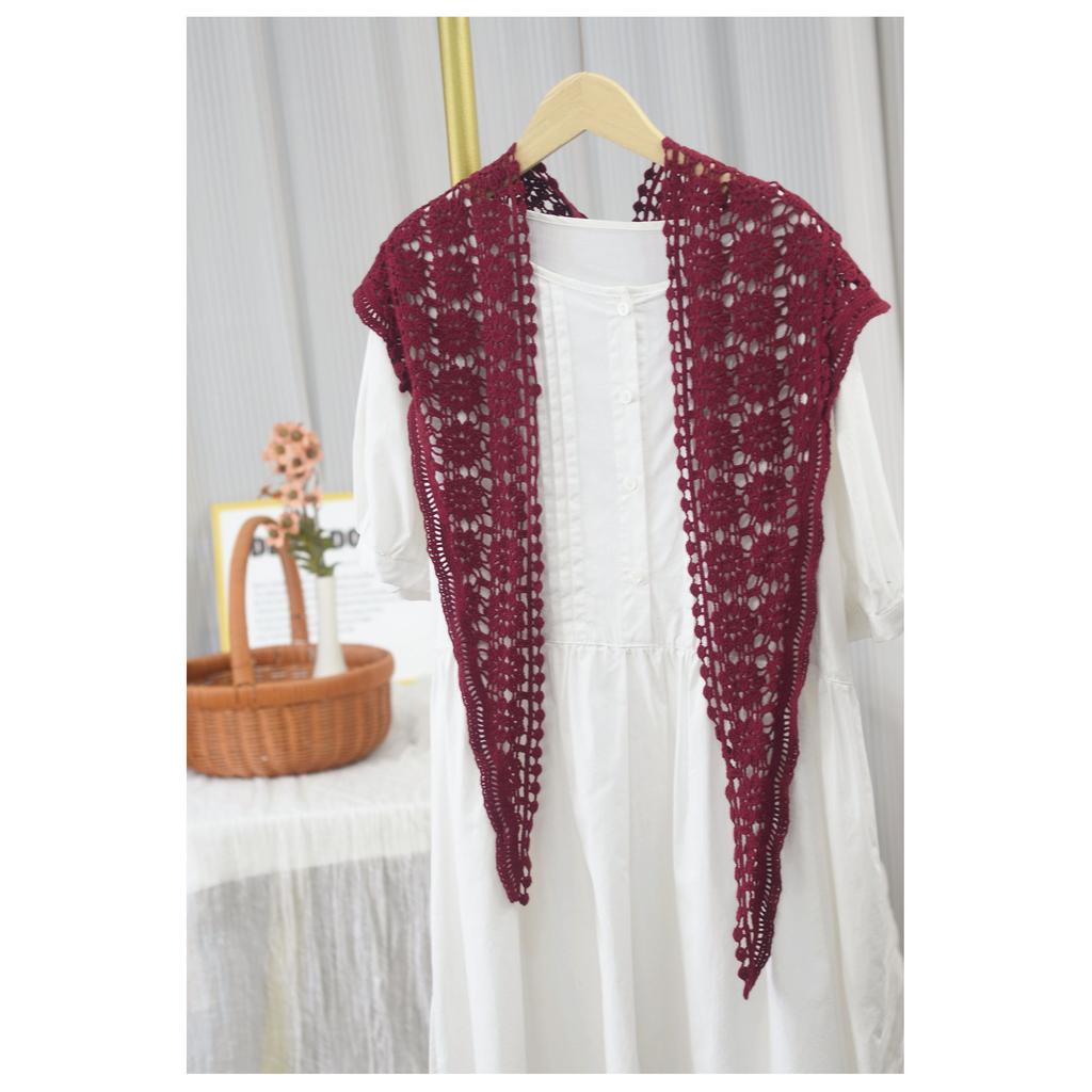 Handmade Crochet Triangle Cotton Scarf Versatile Women Solid Color Hollow Out Neck Protection Dual-use Shawls