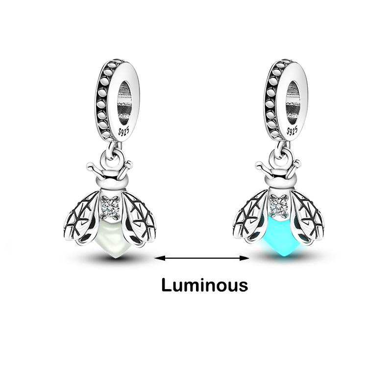 100% 925 Sterling Silver Firefly Star Bling Bling Blue Luminous Charms Beads Fit 925 Original Bracelets DIY Fine Jewelry