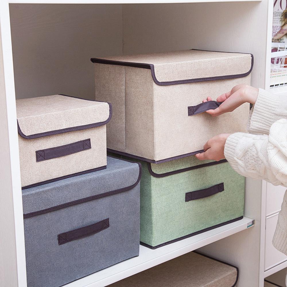 Non Woven Fabric Storage Box Household Fold-able Storage Basket Portable With Lid And Handle For Toys Underwear Cosmetics