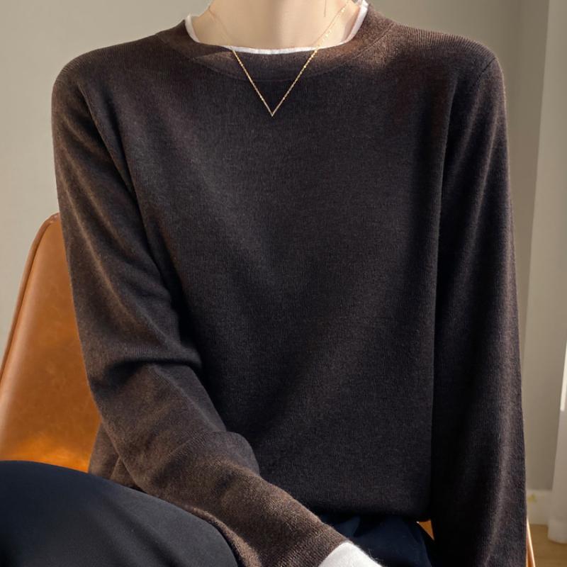 Новый женский свитер, имитация двух частей, шерстяной трикотажный пуловер с длинным рукавом и круглым вырезом, высокая эластичность, женский пуловер, мода, осень-зима
