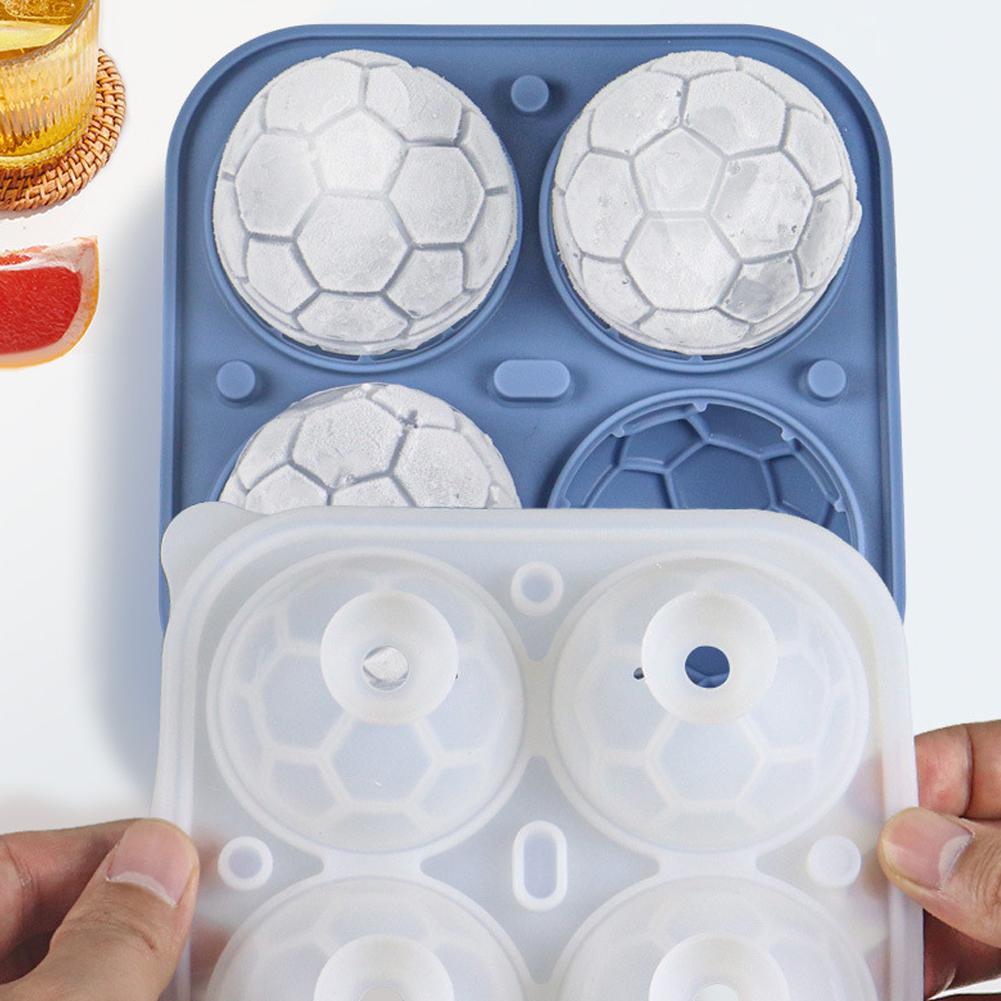 3D Football Shape Silicone Ice Cube Mold,9 Grid Reusable Ice Ball Maker with Lid for Whiskey Cocktail Drinks,Camping ice cube
