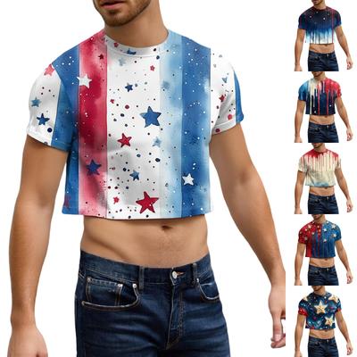 Мужской полукрой повседневный пляжный топ с круглым вырезом и короткими рукавами