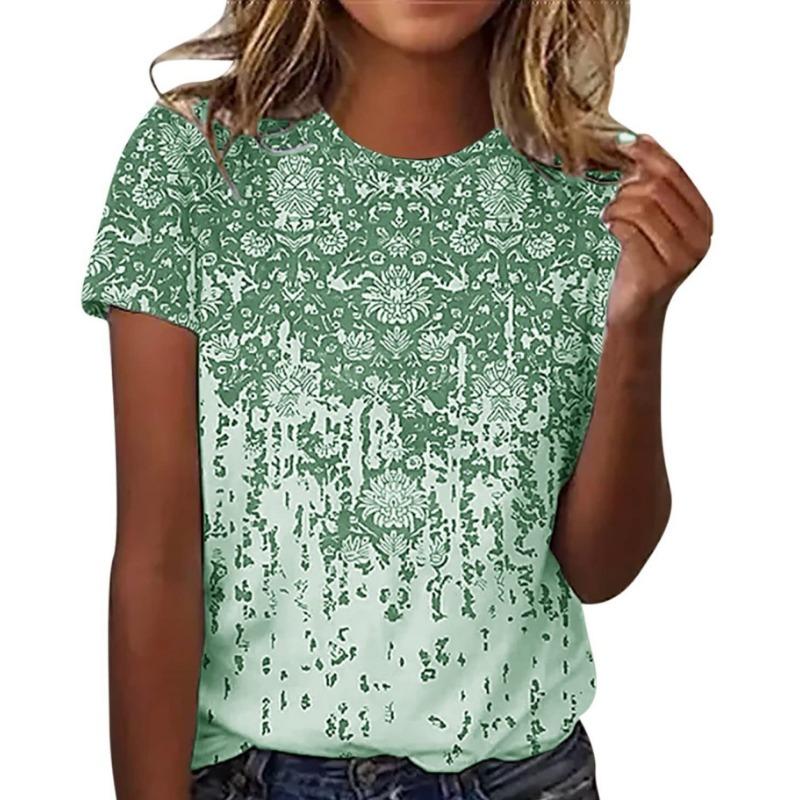Casual Floral 3D Printed Short Sleeved Round Neck T-shirt