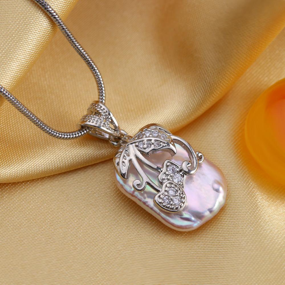 SENIKO Natural Freshwater Big Baroque Pearl Necklaces For Women Fashion Flower Cubic Zirconia Pendant With Chain Birhday Gift