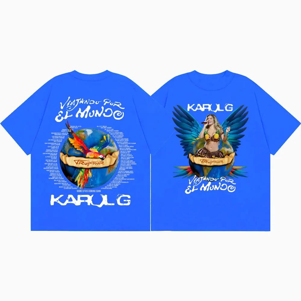 Певица Karol G Tropicoqueta Tour 2026 Графические футболки Мужские Женские Мода Винтажная Футболка Летняя Повседневная Свободная Хлопковые Футболки