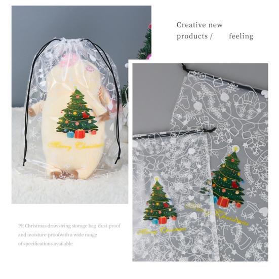 Christmas Drawstring Gift Bag Transparent Plush Doll Packaging Bag Dust-Proof Clear Storage Pouch for Christmas Gift Home Organization