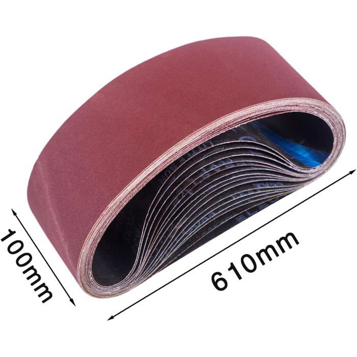 Bandes abrasives 100 x 610 mm - Lot de 15 (3x grains 80/120/150/240/400) anti-colmatage