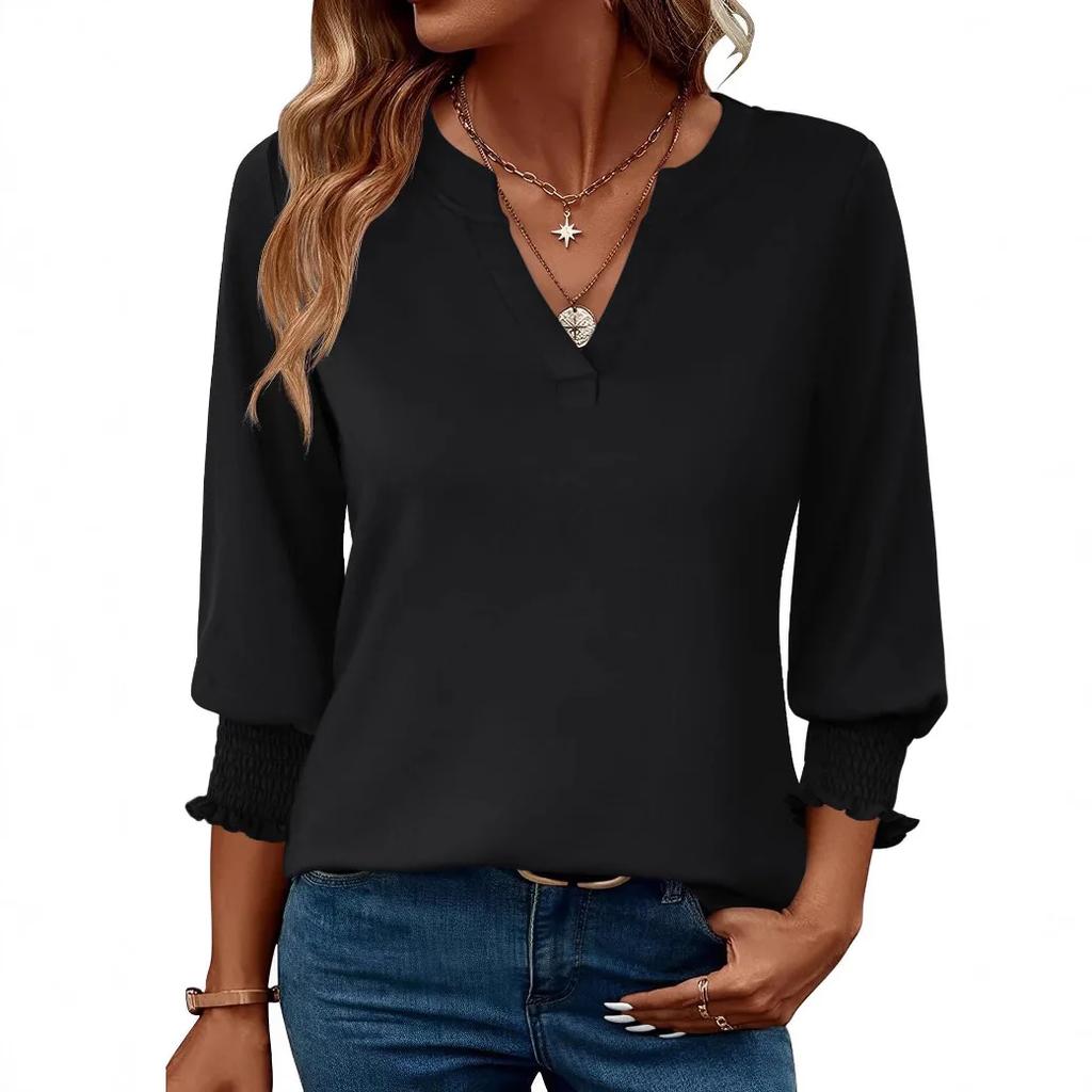 Женская повседневная футболка с цветочным принтом, с коротким рукавом, V-образным вырезом, из полиэфирного волокна, летний модный топ, рубашка длиной семь восьмых