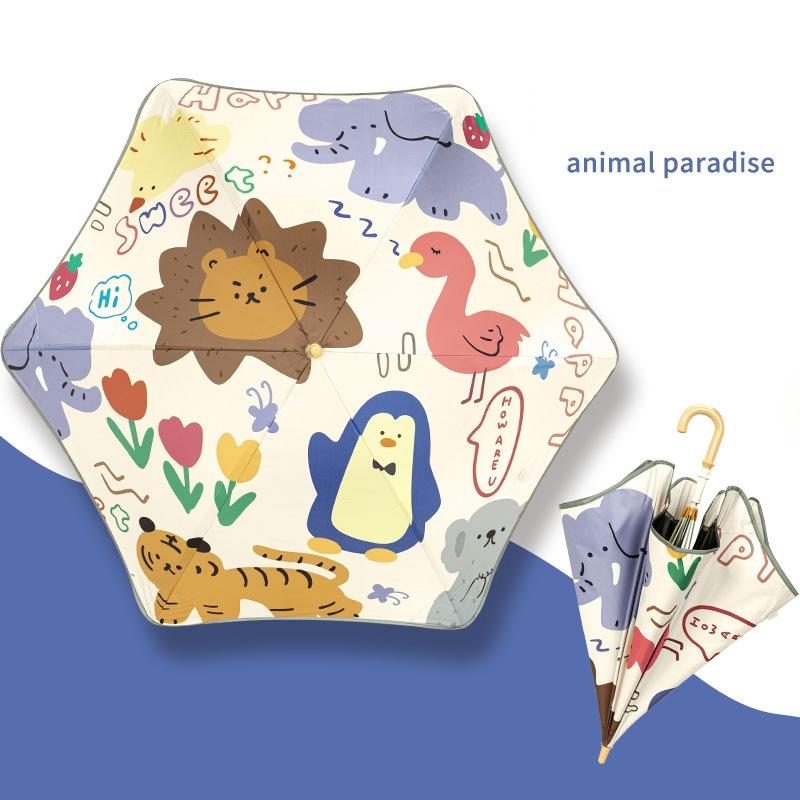 Cartoon UV Umbrella Long Hand Parasol Kids Sun Rain Umbrella Round Corners Protection Umbrellas With Reflective Strip Parasol