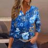 Women's T Shirt Print Button 3/4 Sleeve Daily Weekend Fashion Basic V- Neck Regular Top
