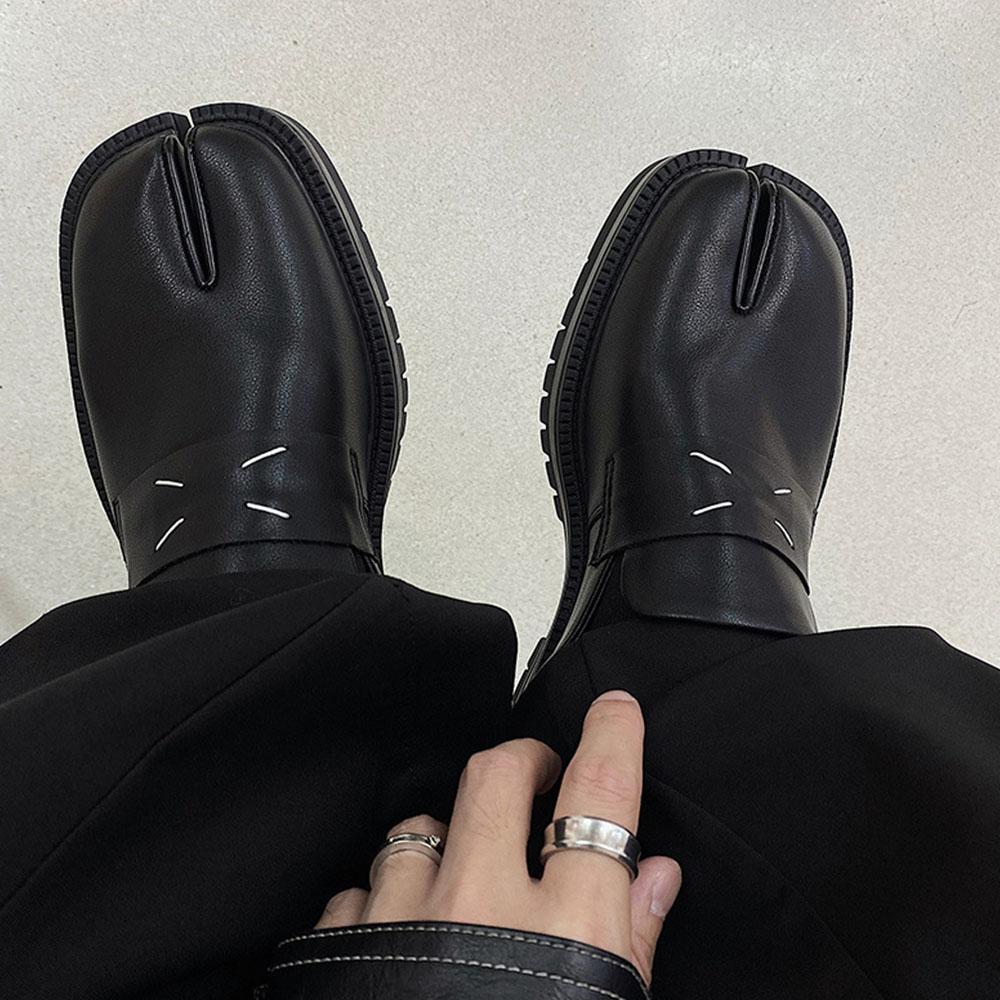 Лоферы с раздельным носком для женщин и мужчин. Туфли-таби. Лоферы на платформе и толстом каблуке. Повседневная кожаная обувь. Большой размер 46.