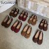 Модная женская обувь SUOJIALU Осень 2024, плоская, с раздельным носком, слипоны, элегантные туфли-балетки, мягкий низкий каблук, уличная, для платья, одинарная