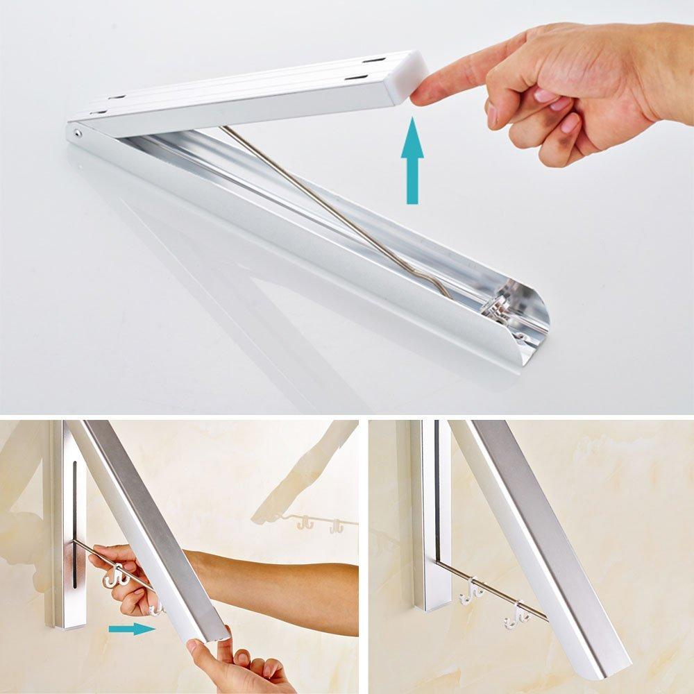 Wall Mounted Clothes Airer Washing Line Coat Shirt Dryer Folding/Pull Out Wall Hanger Space Saving Clothes Cupboard Storage