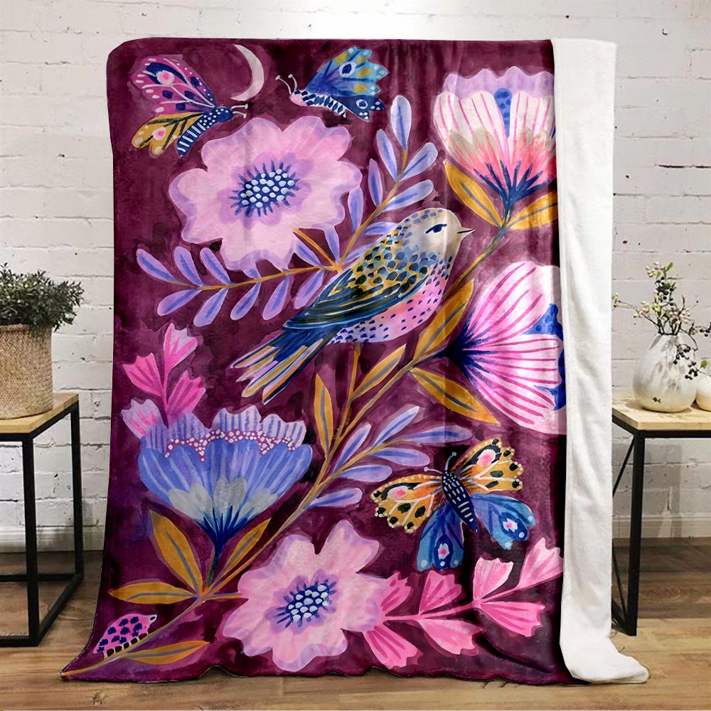 Colorful Floral and Birds Design Blanket Flannel blanket for bedroom, living room, sofa, and nap sofas