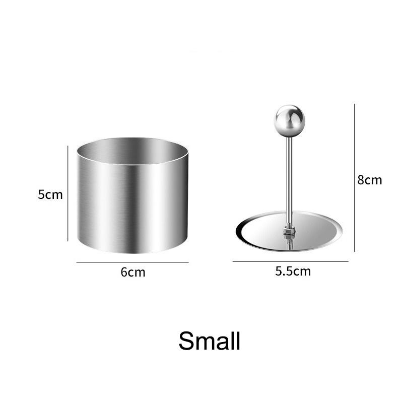 Круглая форма для рисовых шариков из нержавеющей стали с толкателем, кольцом для мусса, инструментами, которые легко вынимаются из формы, пресс-форма для суши, кухонный пресс