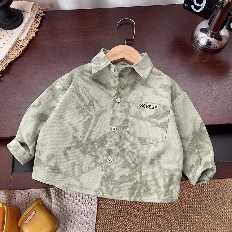 Костюм для мальчика 0-5 лет Детская повседневная рубашка с длинными рукавами Куртка Круглый вырез Белый топ с рисунком Джинсовые брюки Комплект из трех предметов Детская одежда для мальчиков