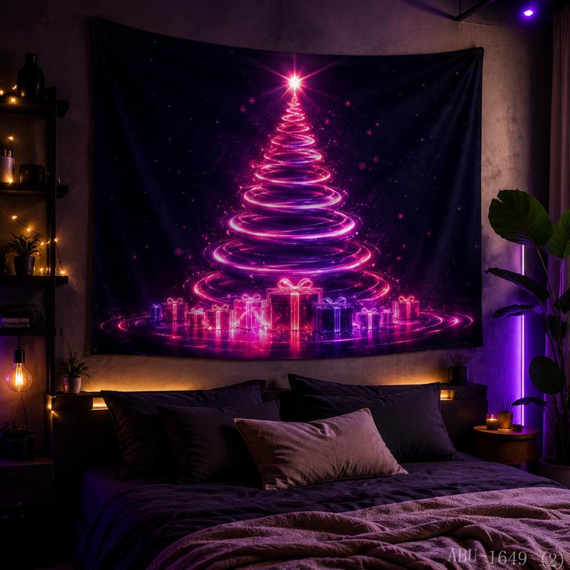 Halo Christmas Tree Gift Box Starry Sky Christmas Tapestry Background Hanging Cloth Living Room Room Decoration