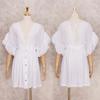 2022 Bikini Cover-ups White Tunic Sexy V-neck Butterfly Sleeve Summer Beach Wear Mini Dress Plus Size Women Swimsuit Cover Up D0