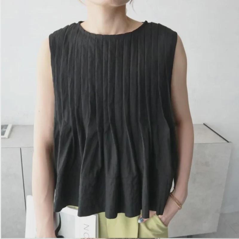 Solid Color Sleeveless Babydoll Top + Pleated Pants Skirt Two-Piece Set