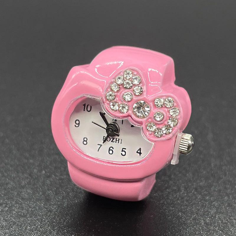 Clock Ring Bow Water Diamond Cute Simple Fashionable Unique Ring Versatile Colorful Ring Watch Exquisite Gift